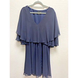 ASOS Flowy Dress Fit &‎ Flare Womens 16 Blue Flutter Sleeves Elastic Waist